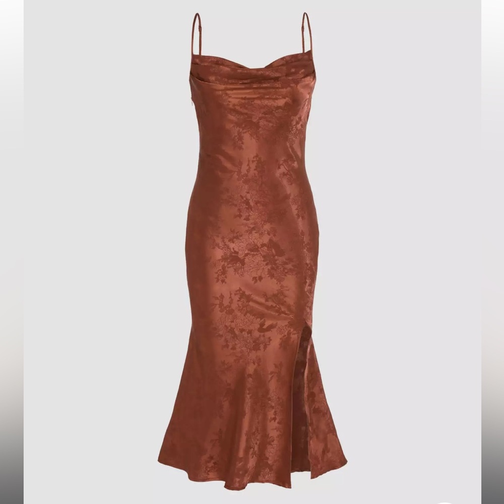Satin copper midi dress w/ slit